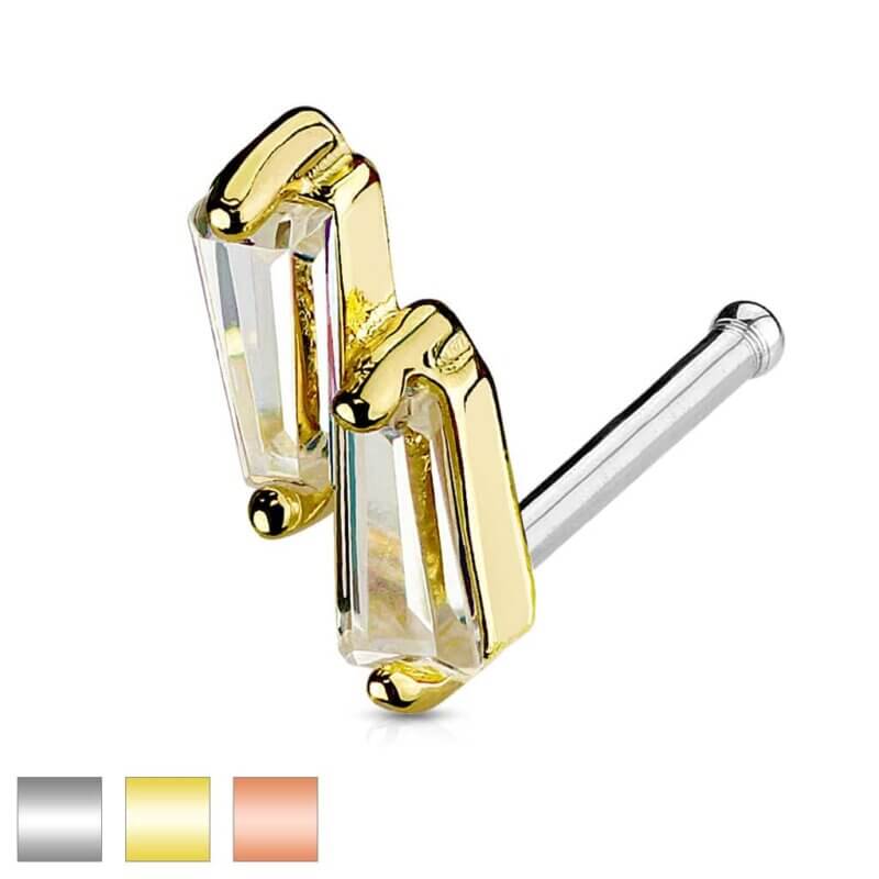2 Princess Cut CZ Top Nose Bone Stud Rings