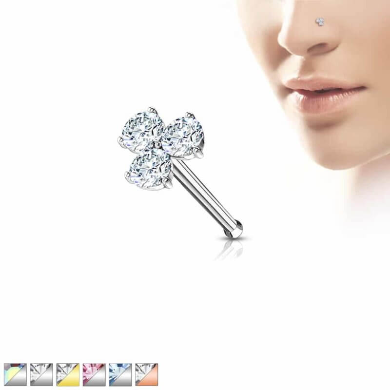 Three Prong Set Round CZ Triangle Nose Bone Stud Ring