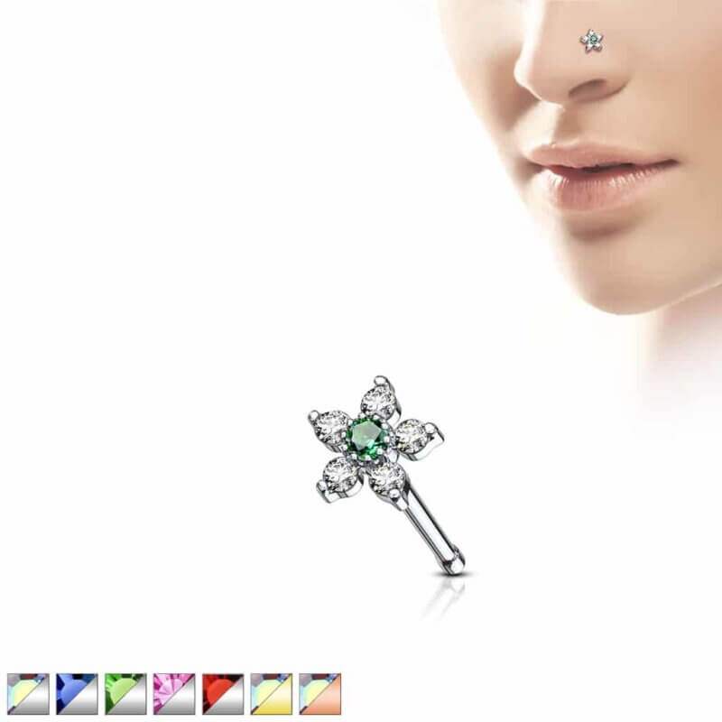 6 CZ Flower Top Nose Bone Stud Rings