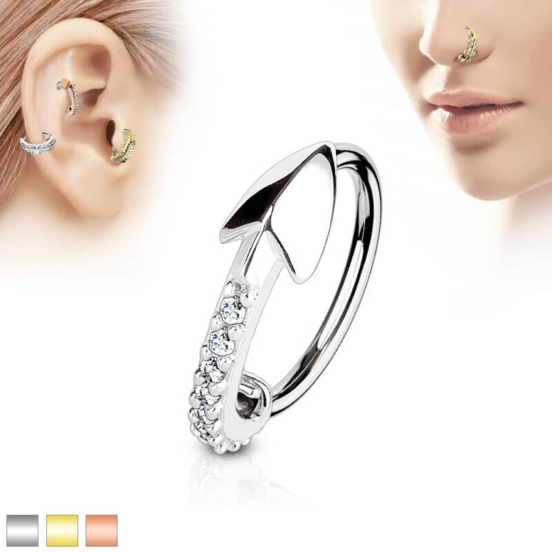 CZ Paved Arrow Nose, Cartilage Hoop Rings