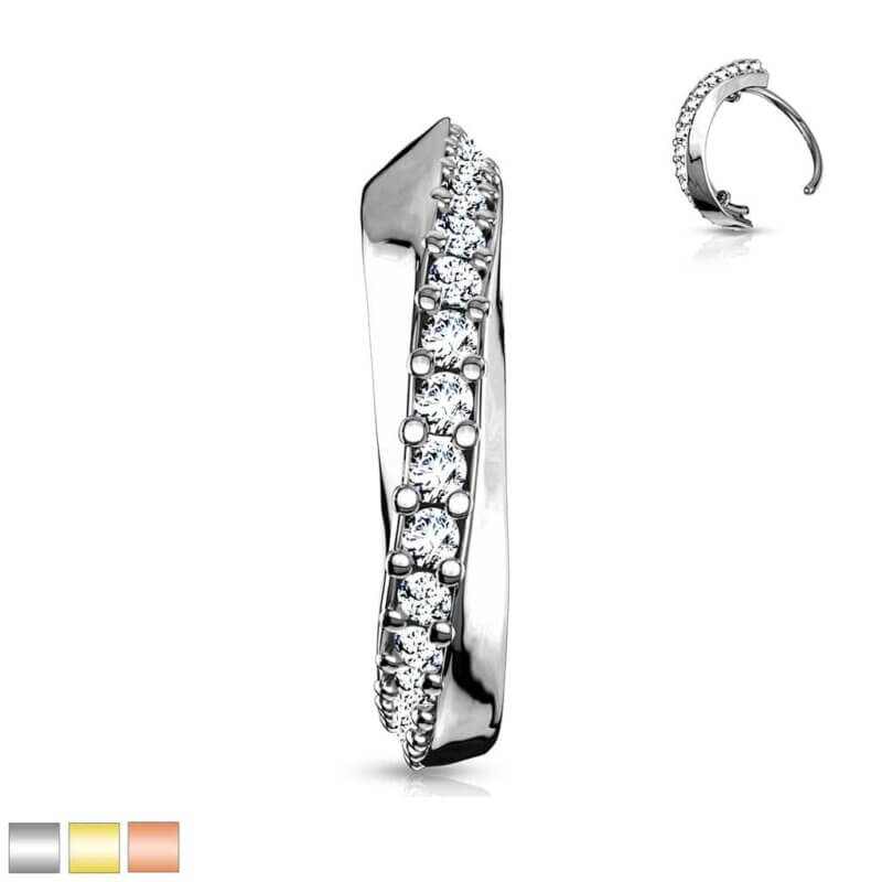 Half Circle Lined Micro CZ Set Bendable Hoops for Nose, Ear Cartilage