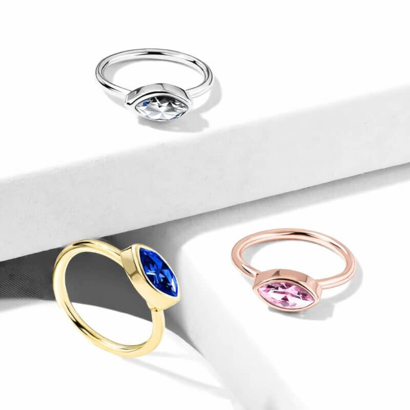 Marquise CZ Bezel Set Top Bendable Nose Hoop Rings