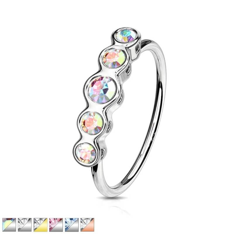 Five Round CZ Bezel Set Top Bendable Nose Hoop Ring
