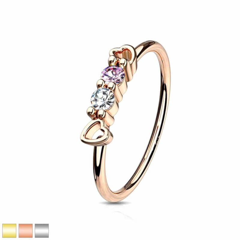 CZ Set hearts Top Bendable Nose Hoop Rings