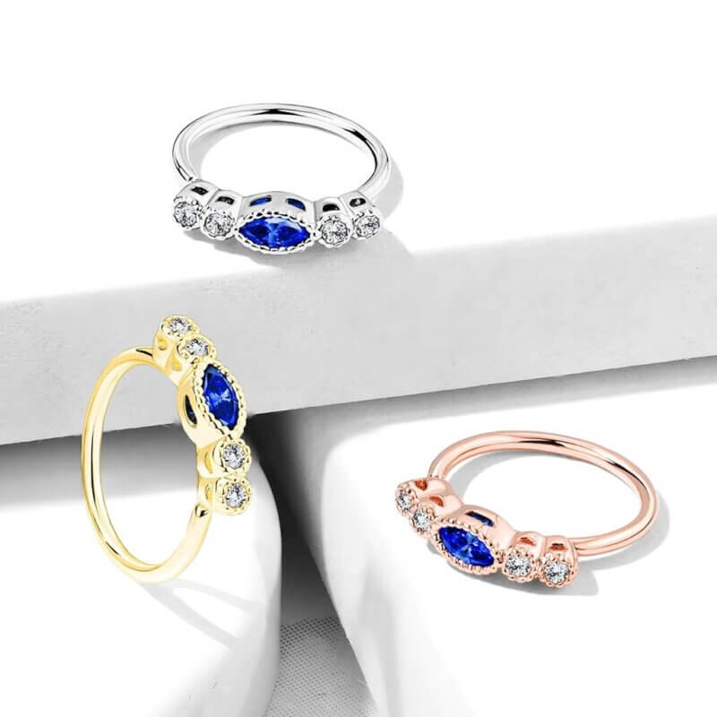 Saphire Marquise CZ Center Top Bendable Nose Hoop Rings