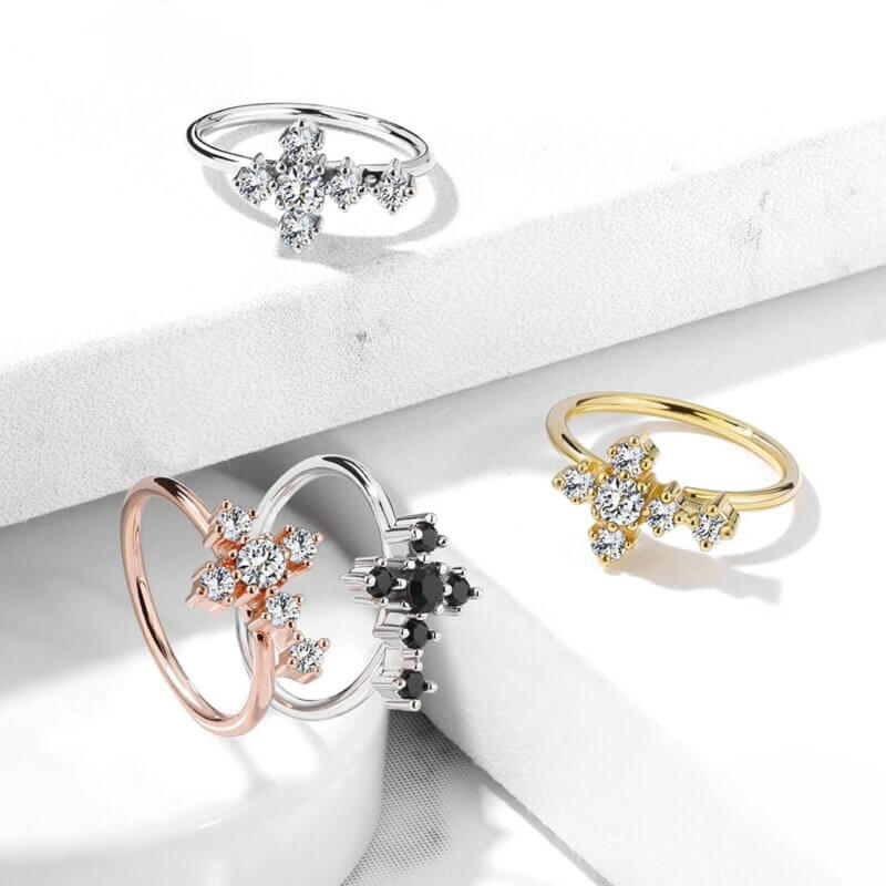 CZ Cross Bendable Nose, Cartilage Hoop Rings