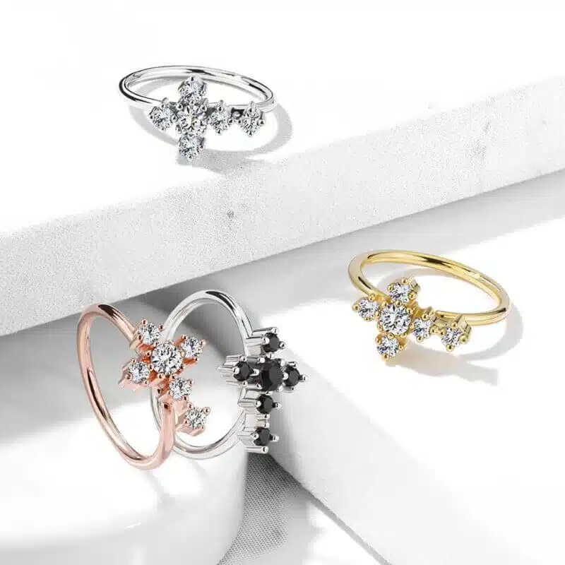 CZ Cross Bendable Nose, Cartilage Hoop Rings