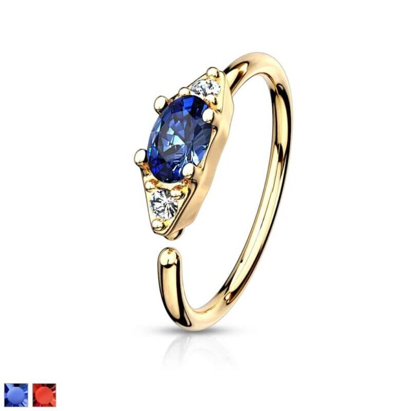 Double CZ with Prong Set Oval CZ Center Bendable Nose, Cartilage Hoop Rings