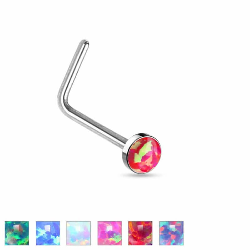 Opal Set Flat Top "L" bend Nose Stud Rings