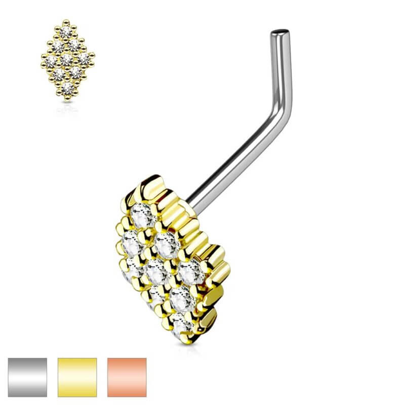 CZ Paved Diamond Shaped Top L Bend Nose Ring