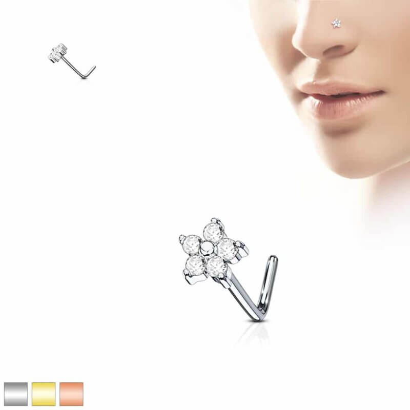 5 CZ Flower L Bend Nose Stud Rings