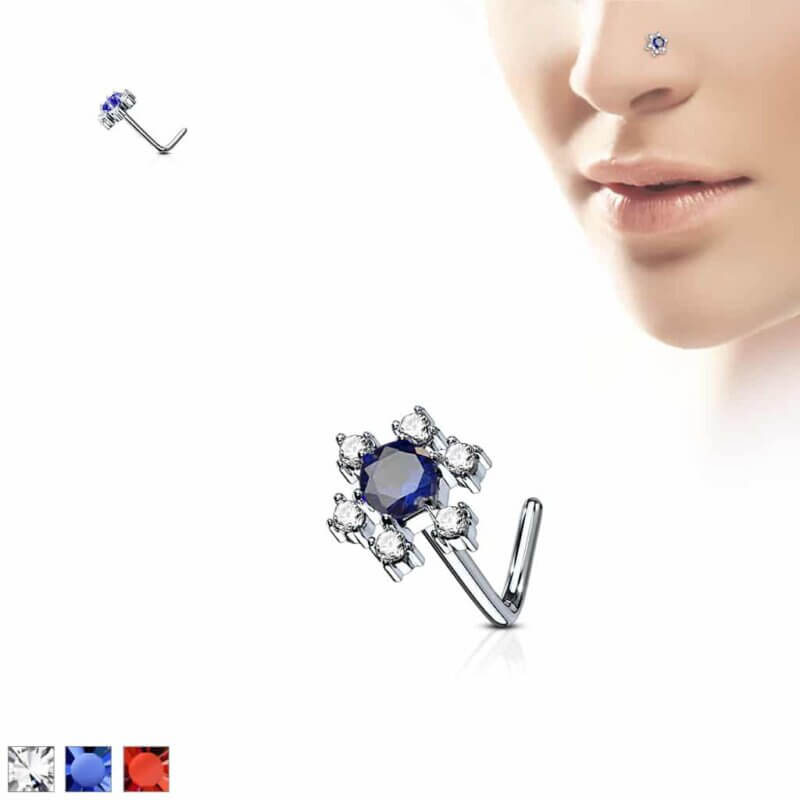 CZ Flower L Bend Nose Stud Rings