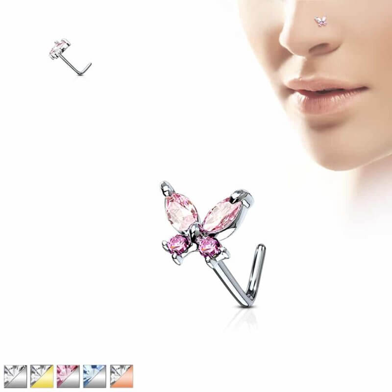 CZ Butterfly L Bend Nose Stud Ring
