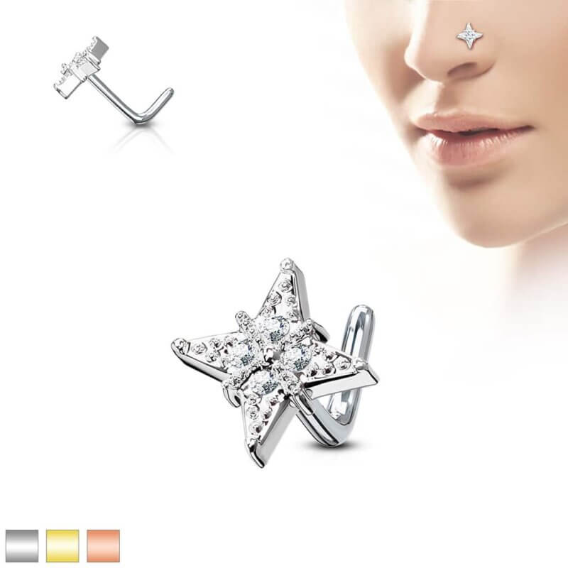 CZ Paved Diamond L Bend Nose Stud Rings