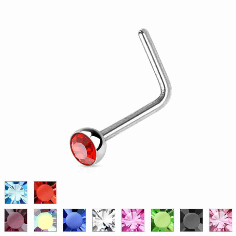 L Bend Nose Stud Ring with Jewel