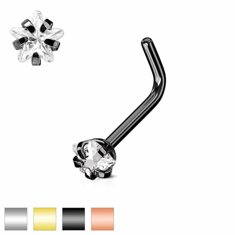 Star CZ Prong Set  "L" Bend Nose Stud Rings