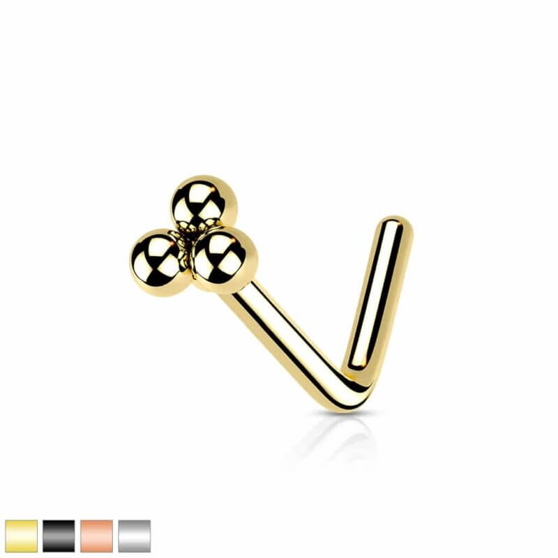 Näspiercing L-böjd med Tre Kluster Kulor