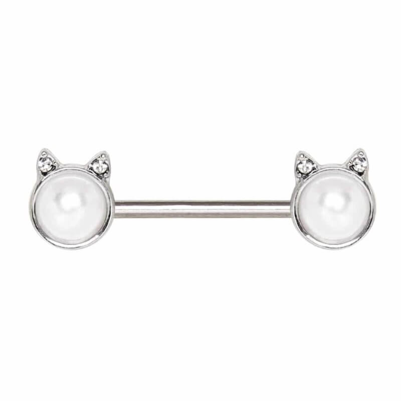 Bröstpiercing med stenar och kattöron