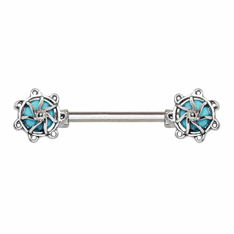 Bröstpiercing med turkos sten