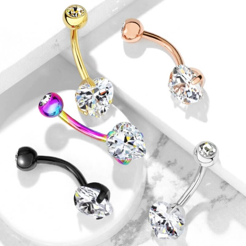Prong Set 8mm Heart CZ All 316L Surgical Steel Navelpiercing
