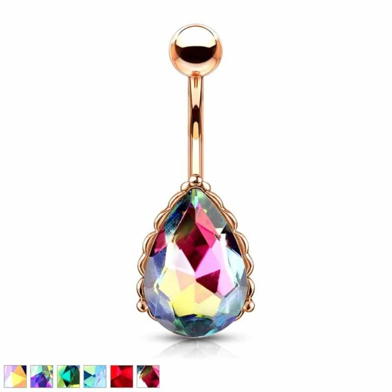 AB Effect Tear Drop Gem Rosegold Navelpiercing