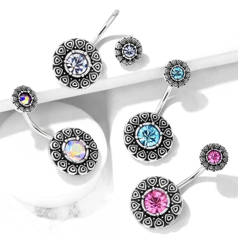 CZ Center Tribal Pattern and CZ Center Tribal Top Navelpiercing