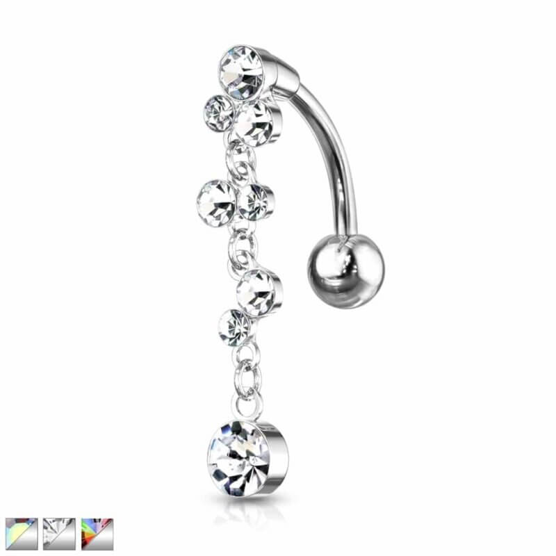 Topdown Navelpiercing Hängande Bubbel Kristaller