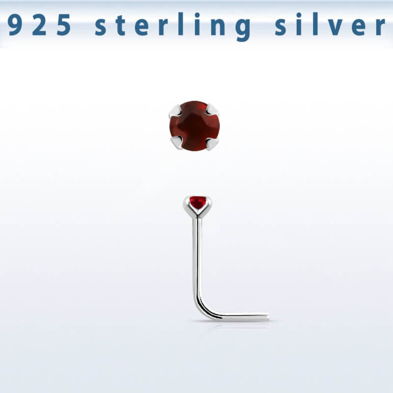 Näspiercing i 925 silver med röd sten