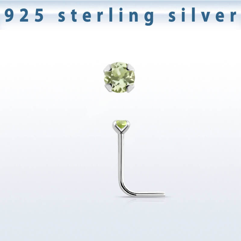 Näspiercing i 925 Silver med grön sten