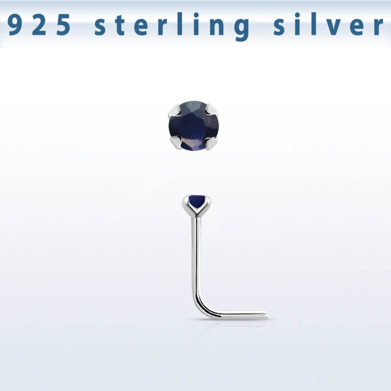 Näspiercing i 925 Silver med blå sten