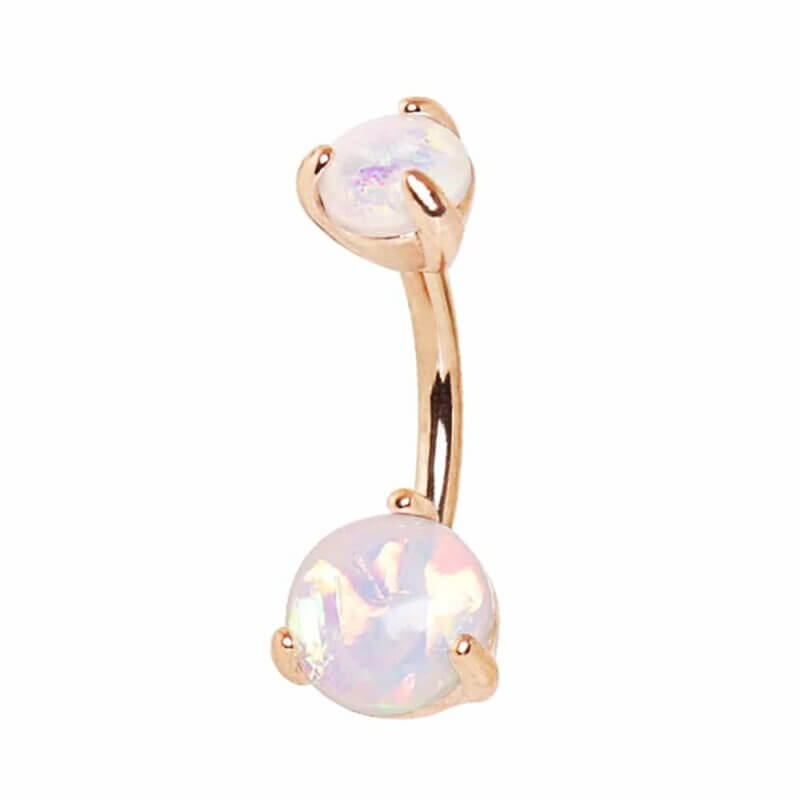 Navelpiercing i roséguld med syntetisk opal