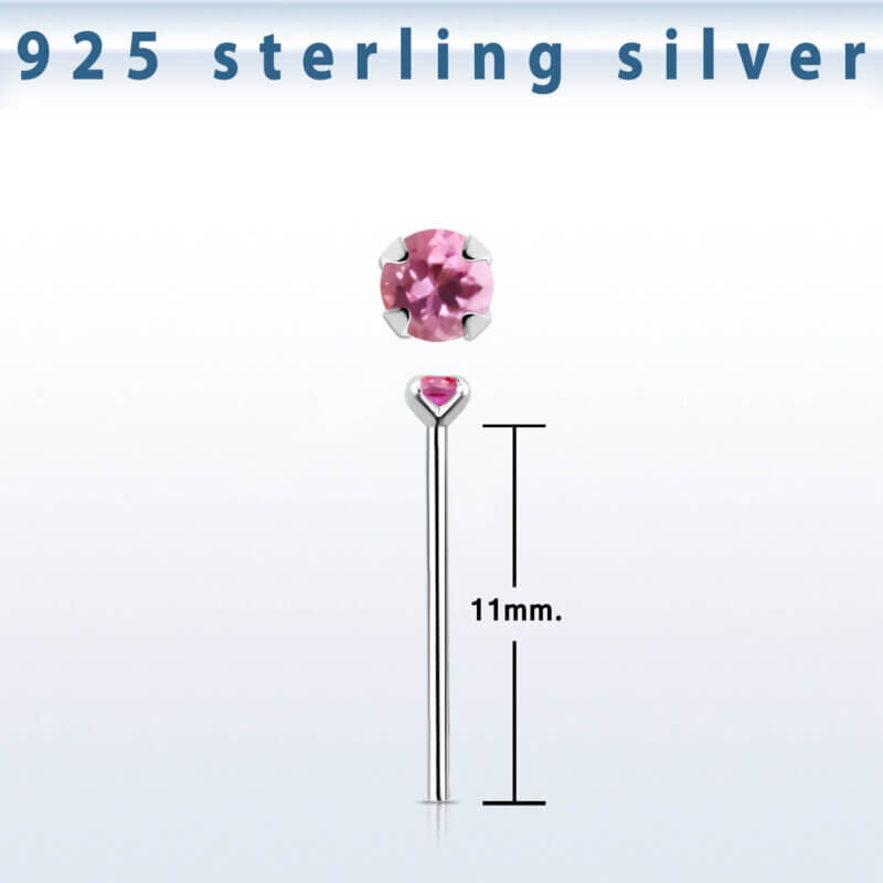 Näspiercing i 925 Silver med rosa sten
