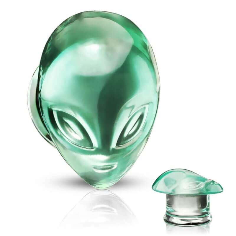 Pyrex Glass Green Alien Face Double Flare Plugs