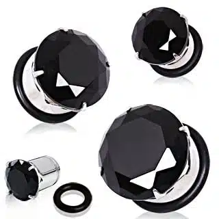 Prong Set Black CZ Single Flare Plug with O-Ring