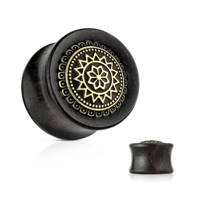 Tribal Sun Shield Front Set Organic Ebony Wood Saddle Plugs