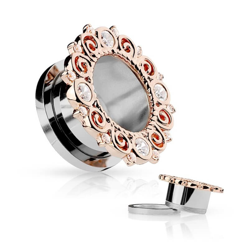 CZ Set Vintage Filigree Rim Tunnels