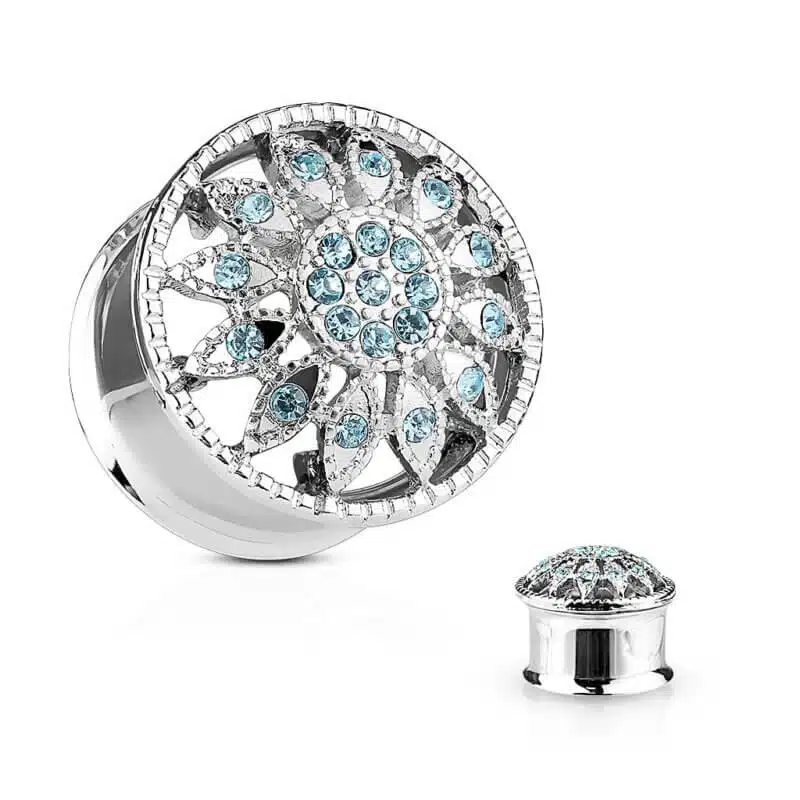 Crystal Paved Flower Double Flare Plug