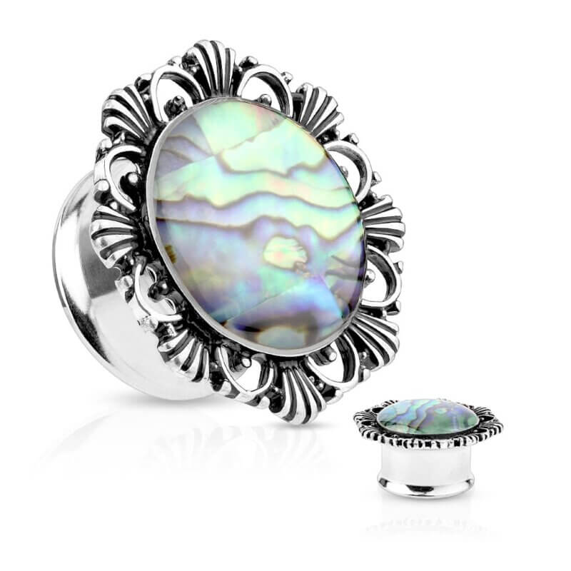 Abalone Centered Vintage Flower Top Plug