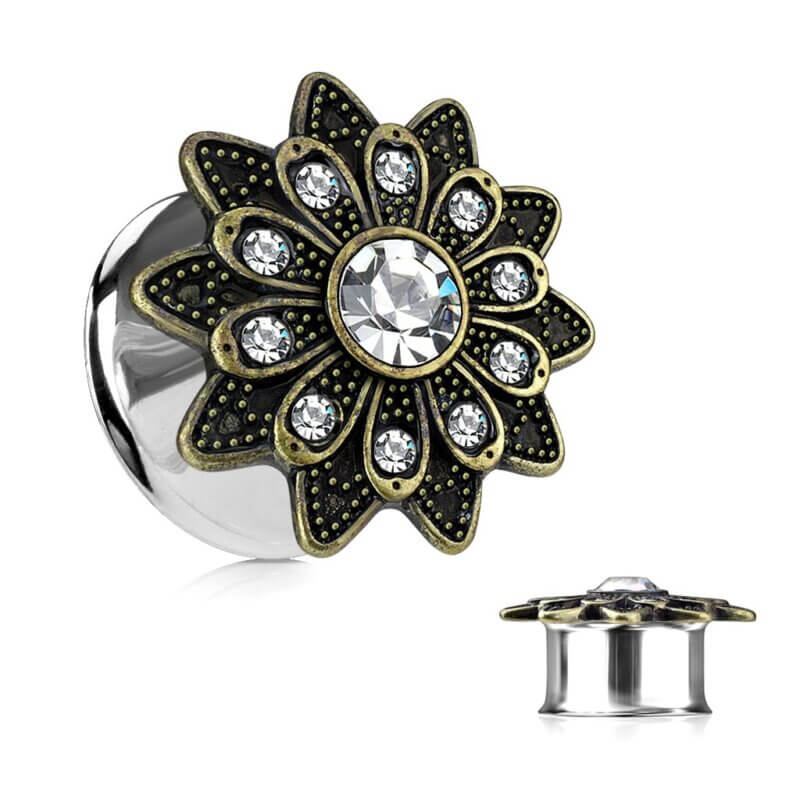 Tribal Flower Front Double Flared Tunnels