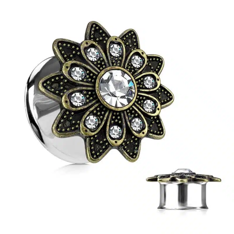 Tribal Flower Front Double Flared Tunnels