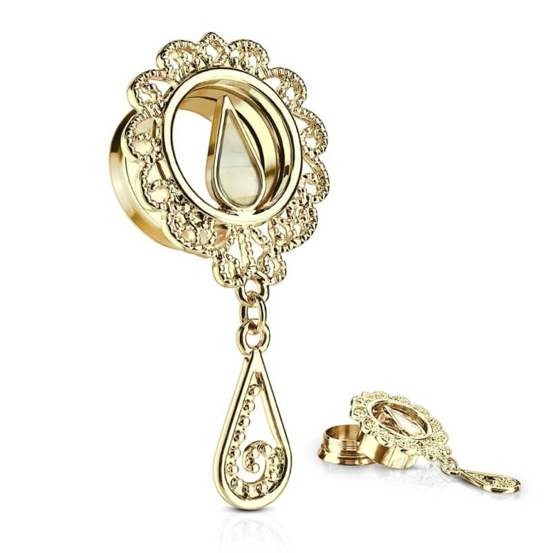 Mother Of Pearl Set Tear Drop Double Flare Tunnel