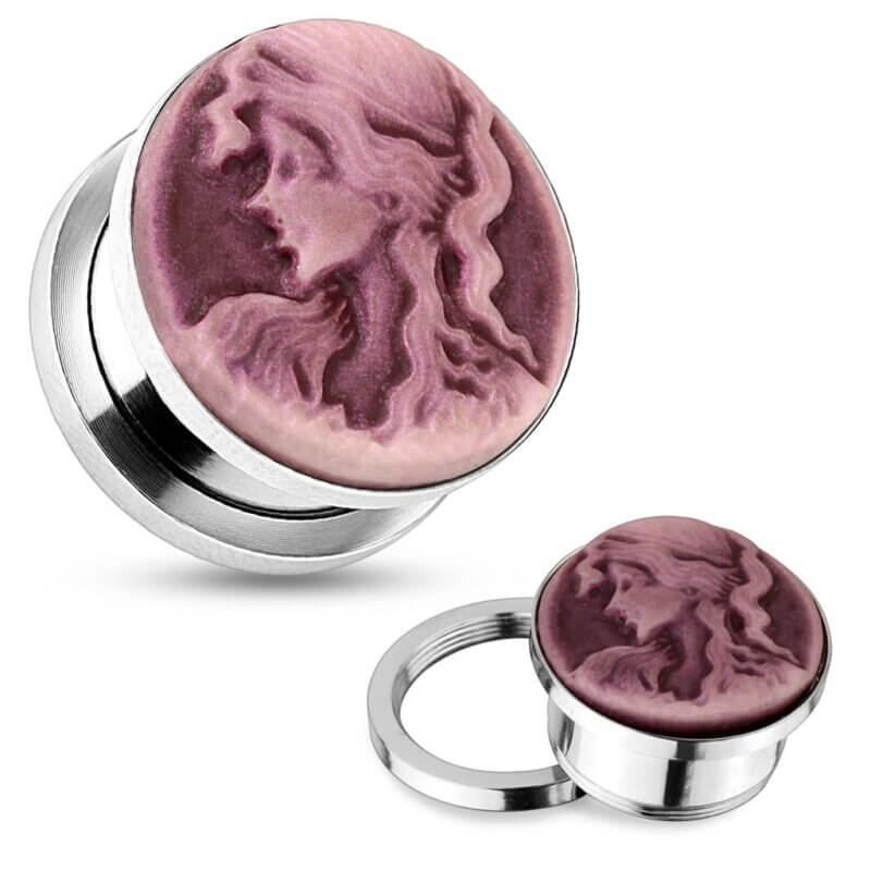Lady Portrait Screw Fit Stainless Steel Tunnel