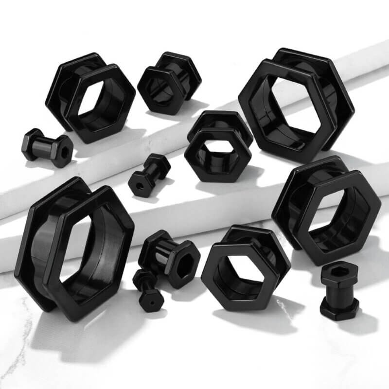 Hexa Screw Fit Black PVD Flesh Tunnels