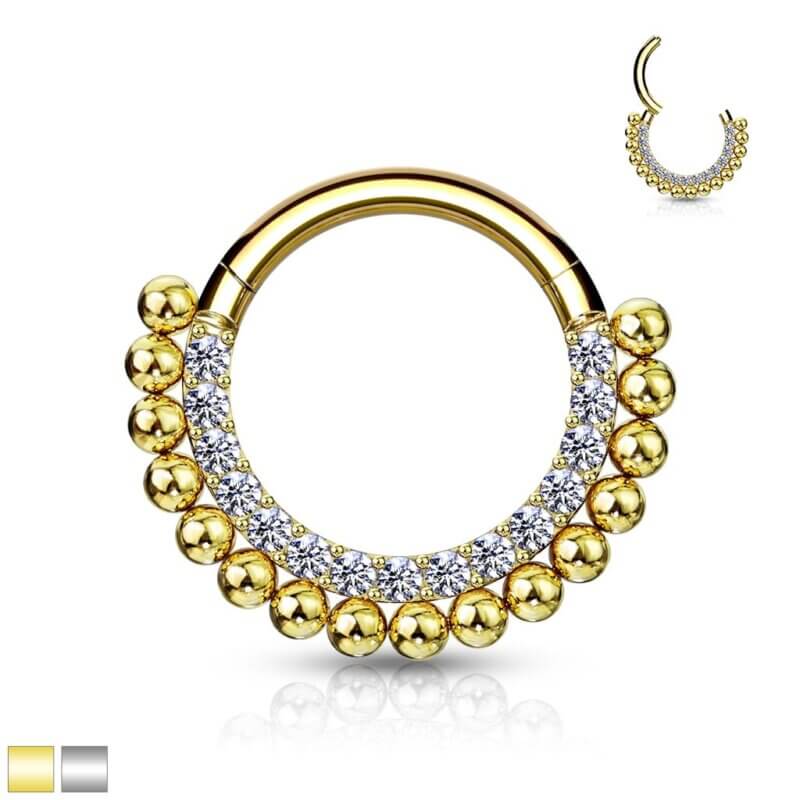 Hinged Segment Hoop Rings /Paved CZ and Balls