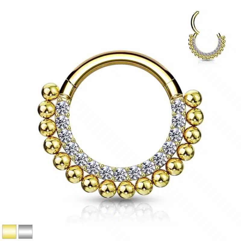 Hinged Segment Hoop Rings /Paved CZ and Balls