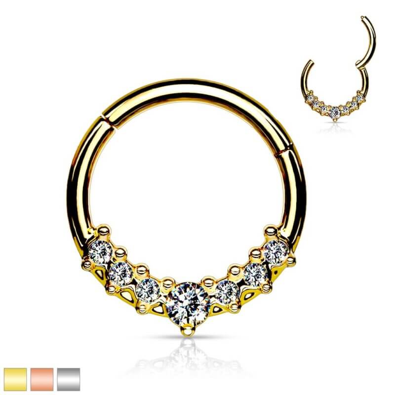 Hinged Segment Hoop Ring Lined CZ Fan