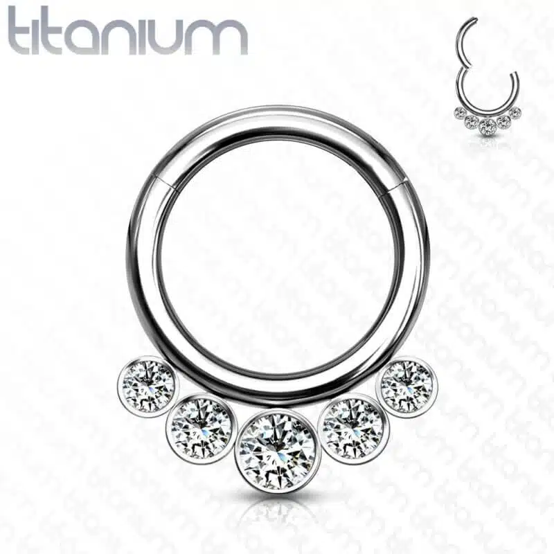 Segment Clicker Ring Titanium med 5 Kristaller