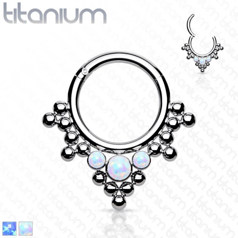 Segment Clicker Ring Titanium med Opal Kristaller