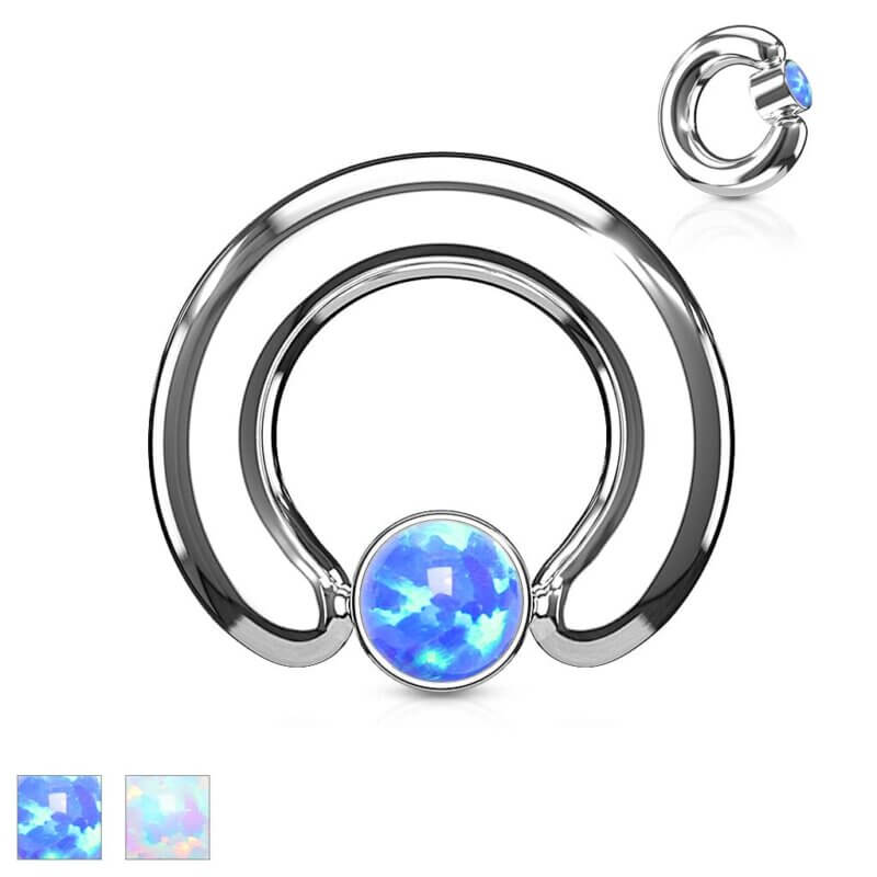 Opal Set Large Gauge Round Flat Cylinder Captive Ring