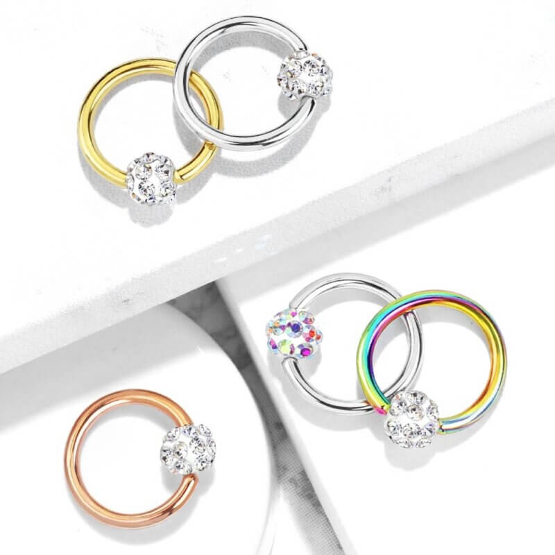 Crystal Paved Ferido Ball Captive Bead Ring